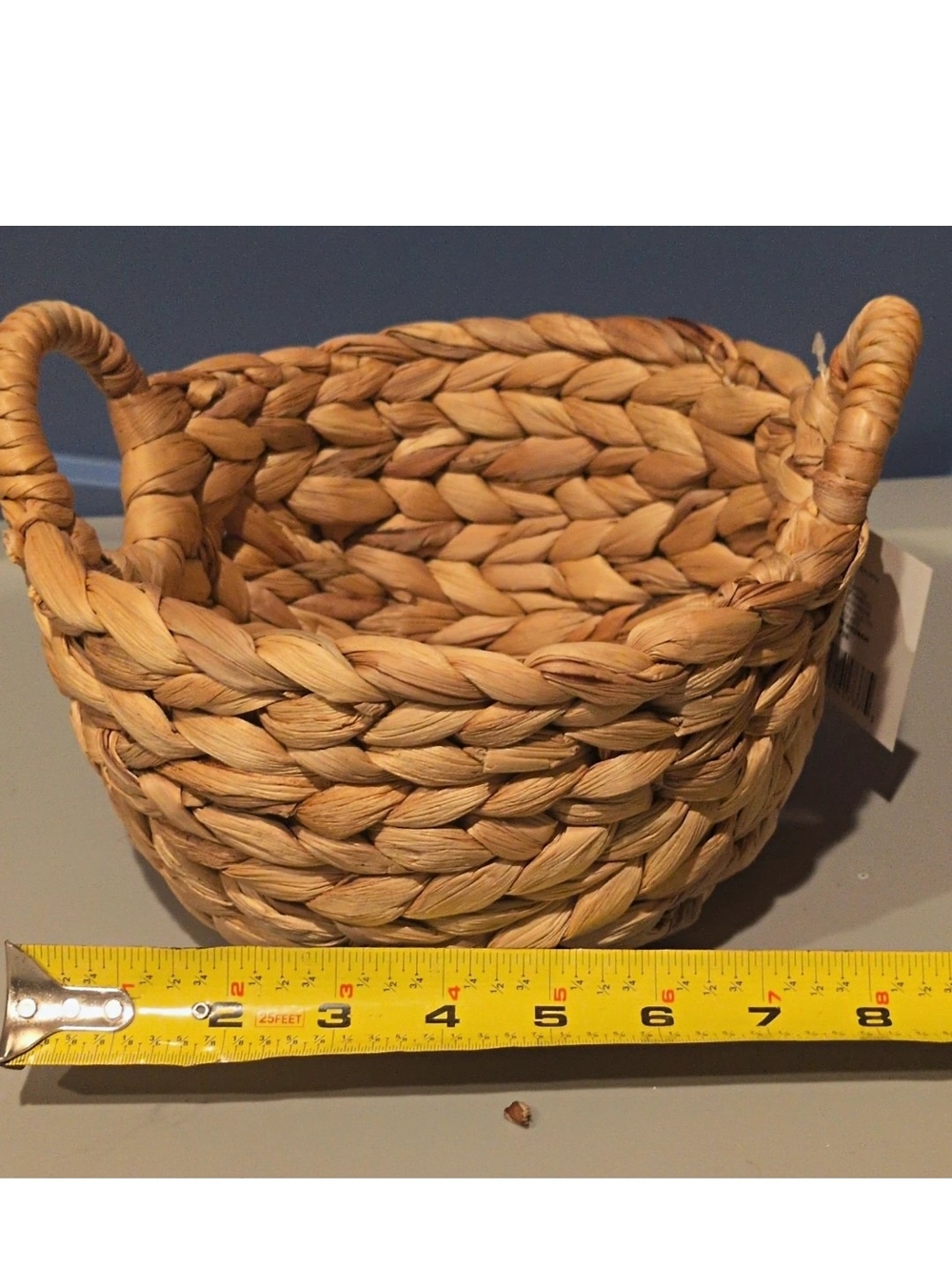 Round Braided Decorative Basket w/ Handles Beige Small
